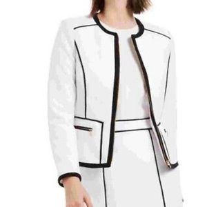 Calvin Klein Women's Contrast Piping Zip Up Blazer White Size 10
